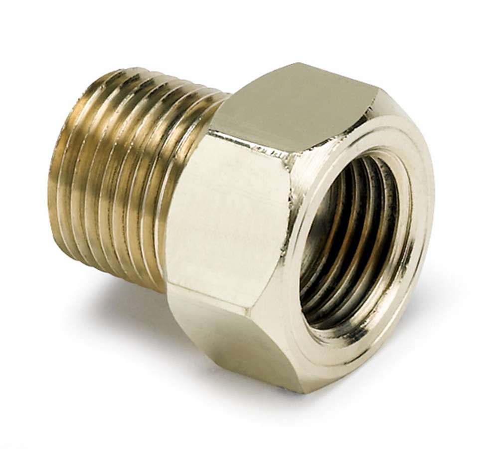 Auto Meter Fitting, Adapter, Straight, 5/8-18" Female to 3/8" NPT Male, Brass, Natural, Mechanical Temperature Gauges, Each