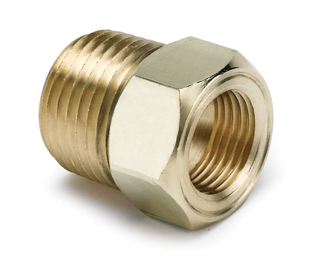 Auto Meter Fitting, Adapter, Straight, 5/8-18" Female to 1/2" NPT Male, Brass, Natural, Mechanical Temperature Gauges, Each