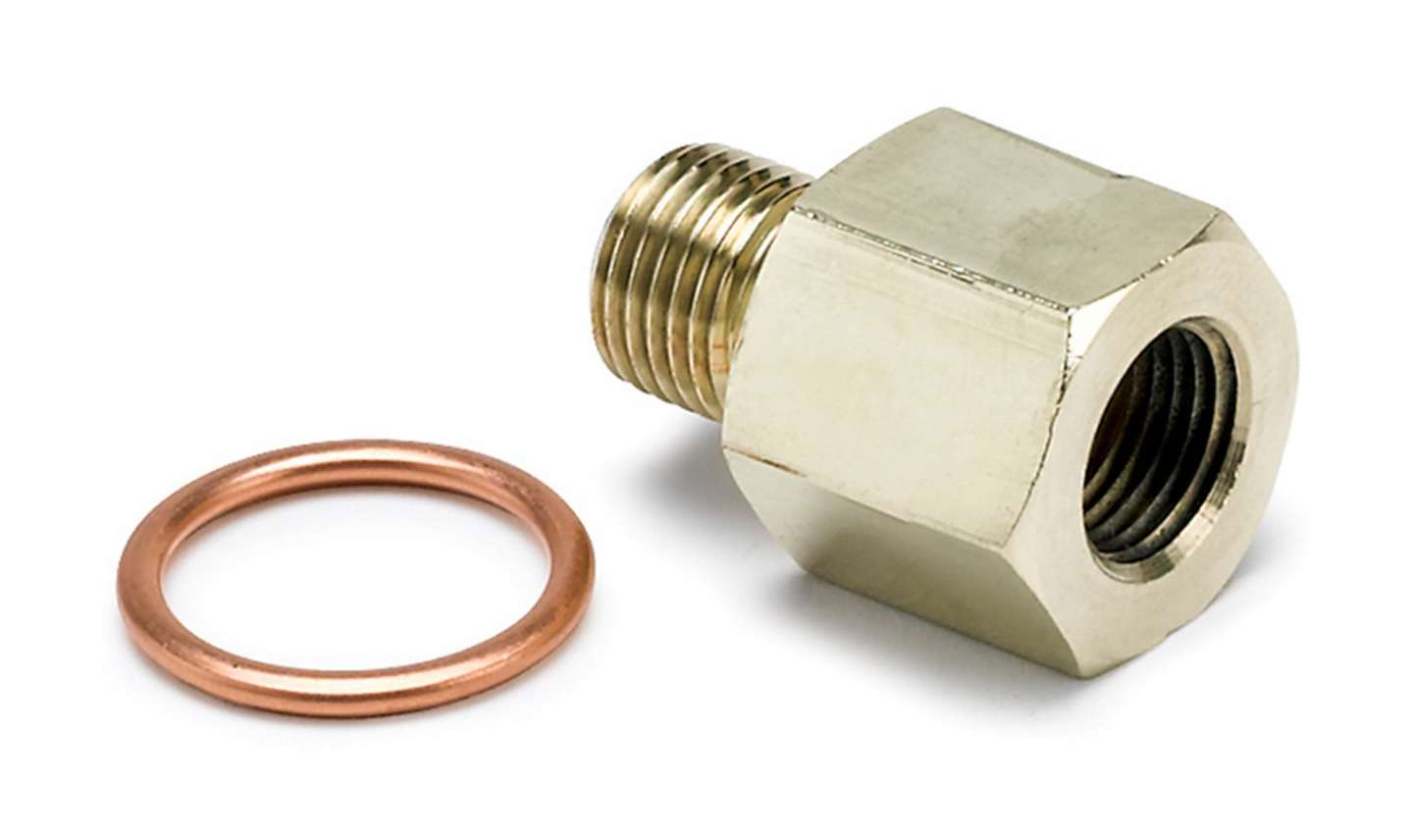 Auto Meter Fitting, Adapter, Straight, 10 mm x 1.00 Male to 1/8" NPT Female, Brass, Natural, Oil Pressure Gauges, Each