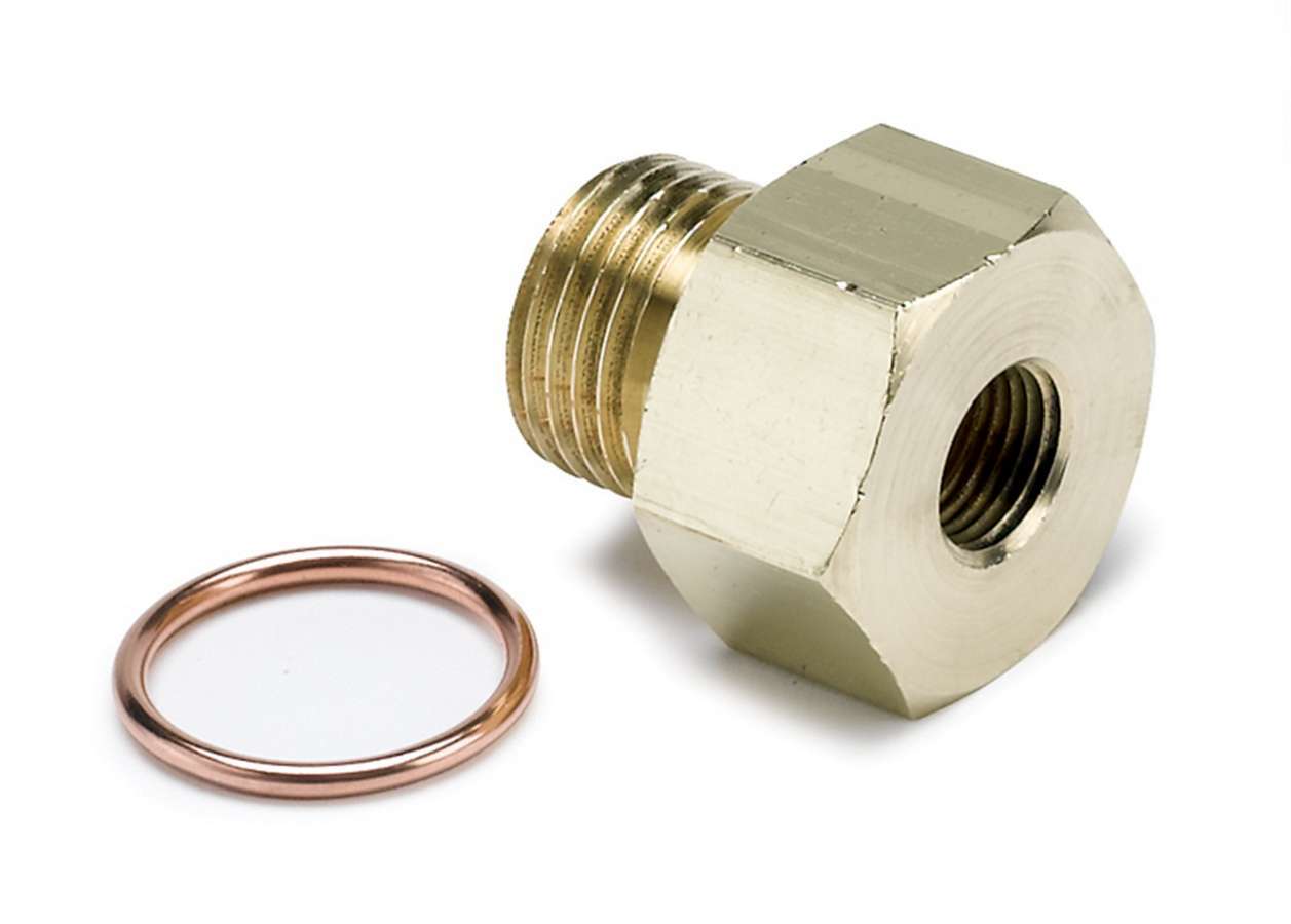 Auto Meter Fitting, Adapter, Straight, 16 mm x 1.50 Male to 1/8" NPT Female, Brass, Natural, Oil Pressure Gauges, Each