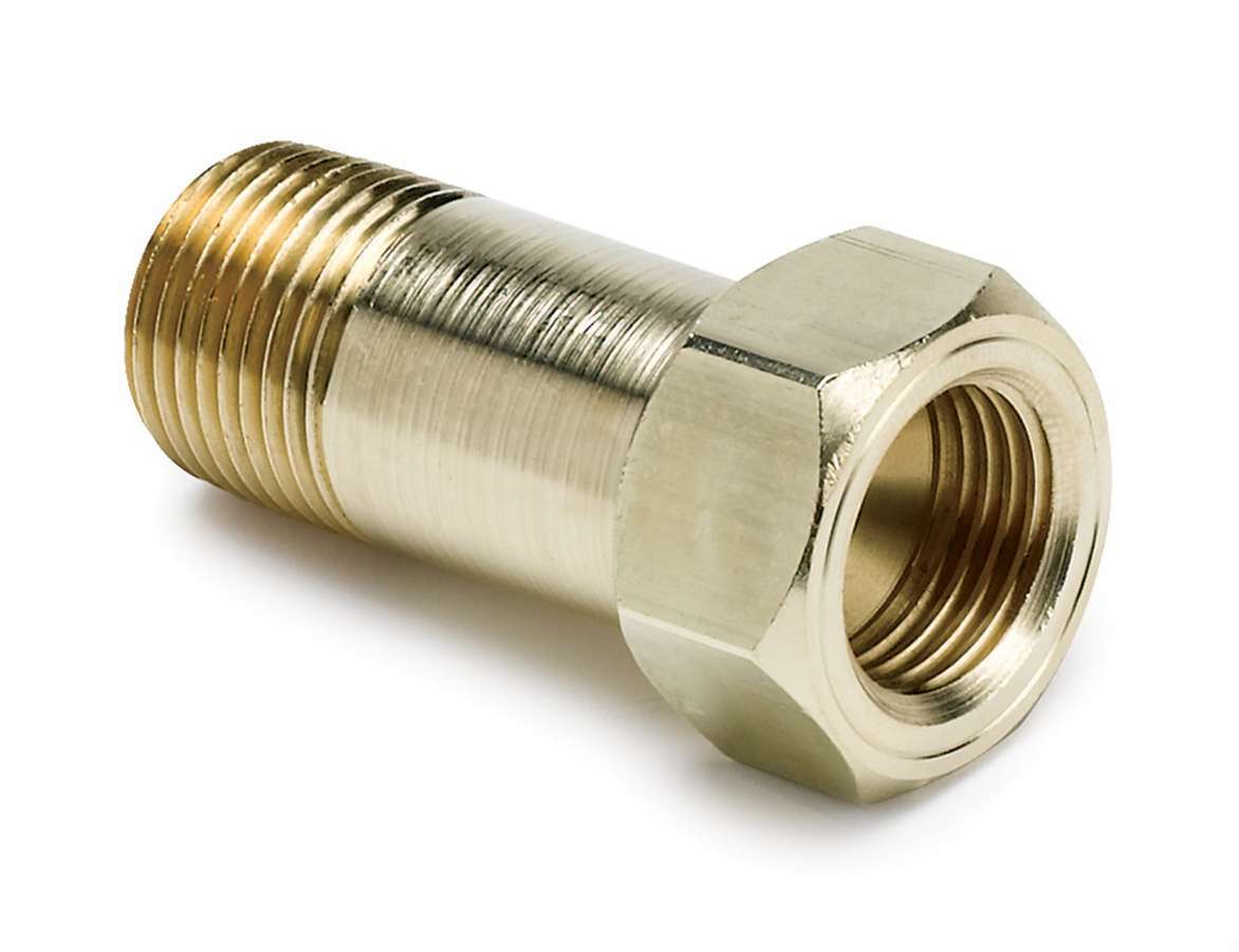 Auto Meter Fitting, Adapter, Straight, 5/8-18" Female to 3/8" NPT Male, Brass, Natural, Mechanical Temperature Gauges, Extended