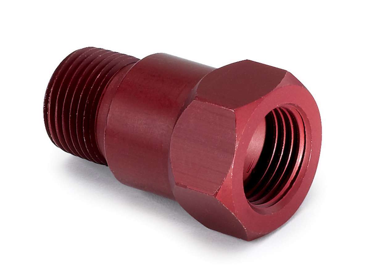 Auto Meter Fitting, Adapter, Straight, 5/8-18" Female to 3/8" NPT Male, Aluminum, Red Anodize, Mechanical Temperature Gauges, Ea