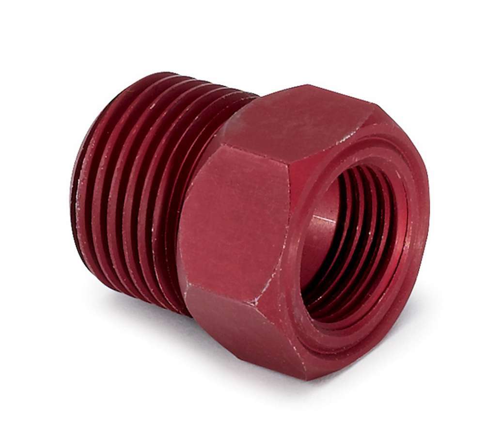 Auto Meter Fitting, Adapter, Straight, 5/8-18" Female to 1/2" NPT Male, Aluminum, Red Anodize, Mechanical Temperature Gauges, Ea