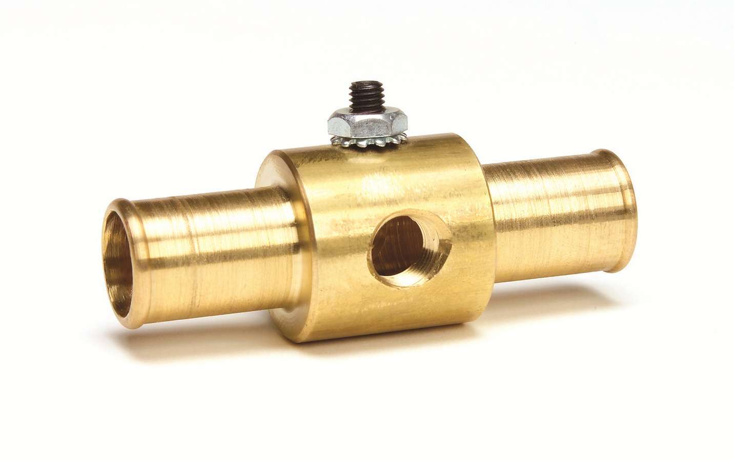 Auto Meter Fitting, Gauge Adapter, Straight, 3/4" Hose Barb to 3/4" Hose Barb, 1/8" NPT Gauge Port, Brass, Natural, Temperature