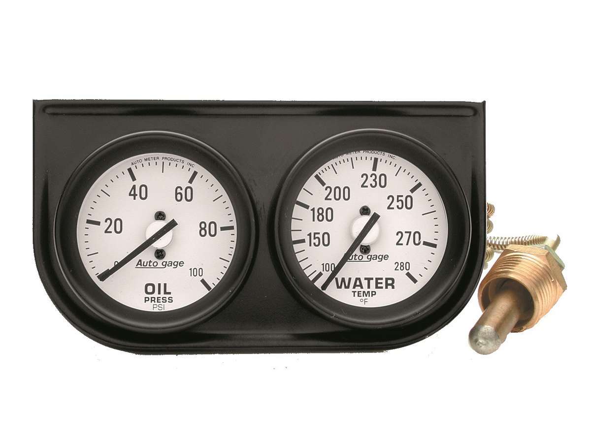 Auto Meter Gauge Panel Assembly, Auto Gage, Analog, Oil Pressure/Water Temperature, White Face, Kit
