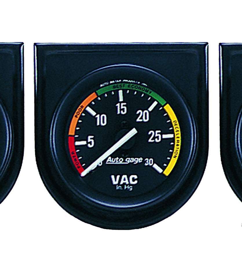 Auto Meter Vacuum Gauge, Auto Gage, 0-30" HG, Mechanical, Analog, 2-1/16" Diameter, Panel Mounted, Black Face, Each