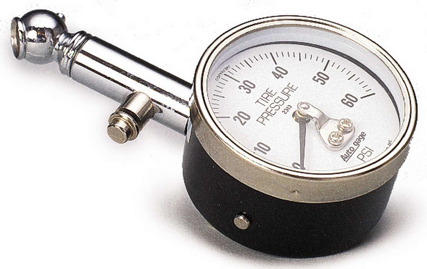 Auto Meter Tire Pressure Gauge, Auto Gage, 0-60 psi, Analog, 1-1/2" Diameter, White Face, Each