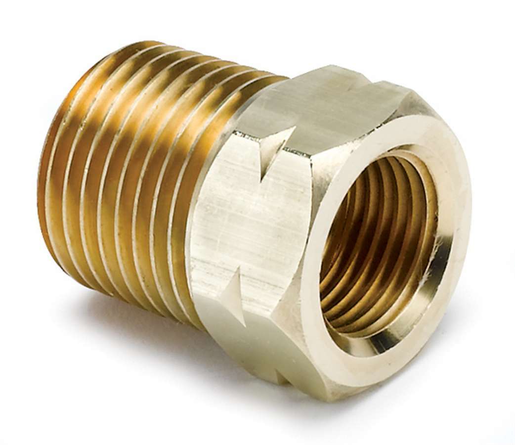 Auto Meter Fitting, Adapter, Straight, 5/8-18" Female to 1/2" NPT Male, Brass, Natural, Mechanical Temperature Gauges, Each
