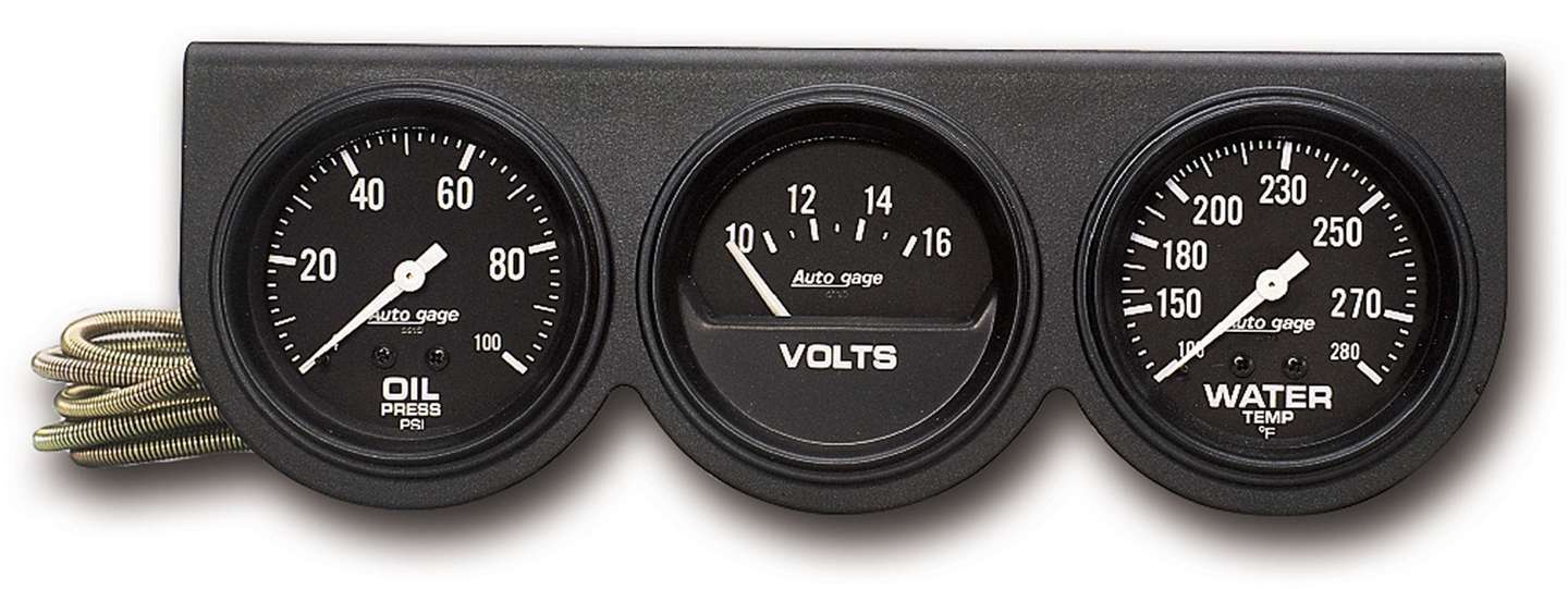 Auto Meter Gauge Panel Assembly, Auto Gage, Analog, Oil Pressure/Voltmeter/Water Temperature, Black Face, Kit