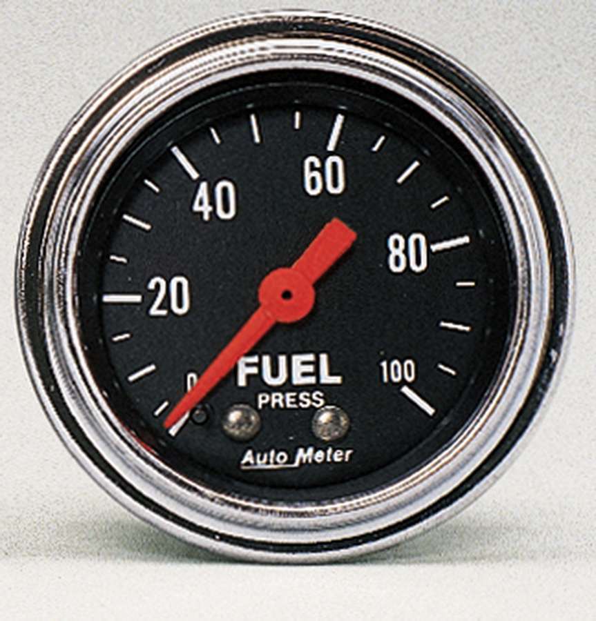 Auto Meter Fuel Pressure Gauge, Traditional Chrome, 0-100 psi, Mechanical, Analog, 2-1/16" Diameter, Black Face, Each