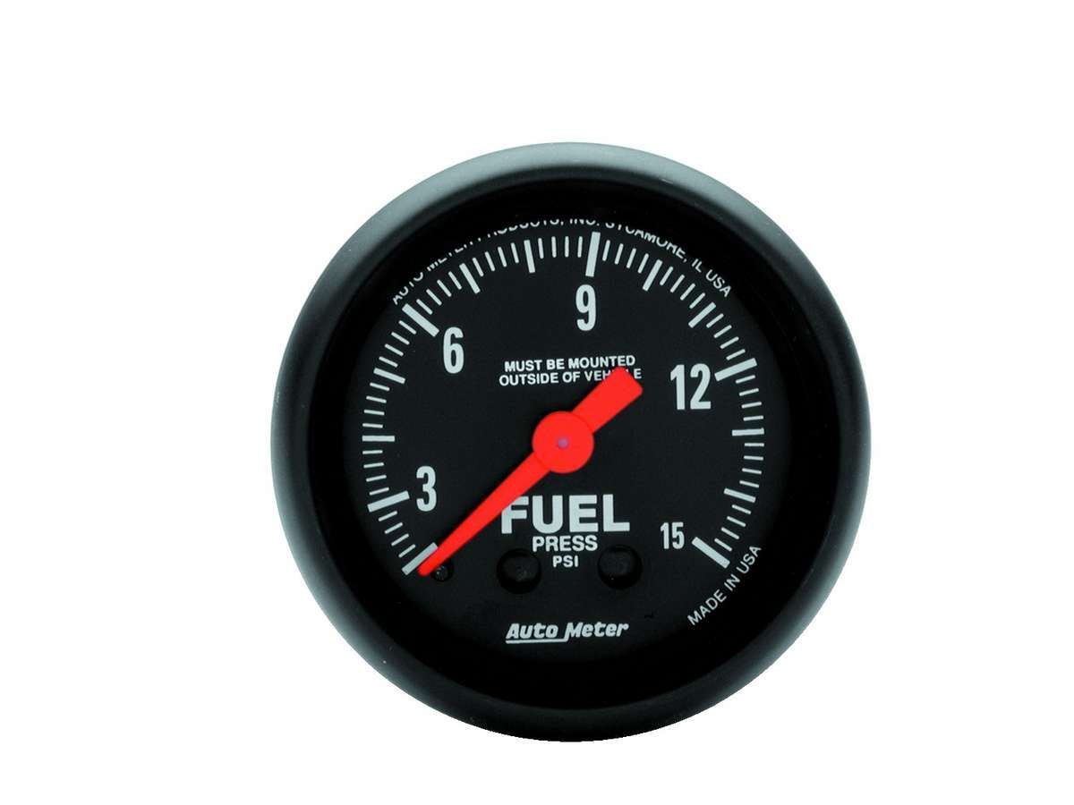 Auto Meter Fuel Pressure Gauge, Z-Series, 0-15 psi, Mechanical, Analog, 2-1/16" Diameter, Black Face, Each
