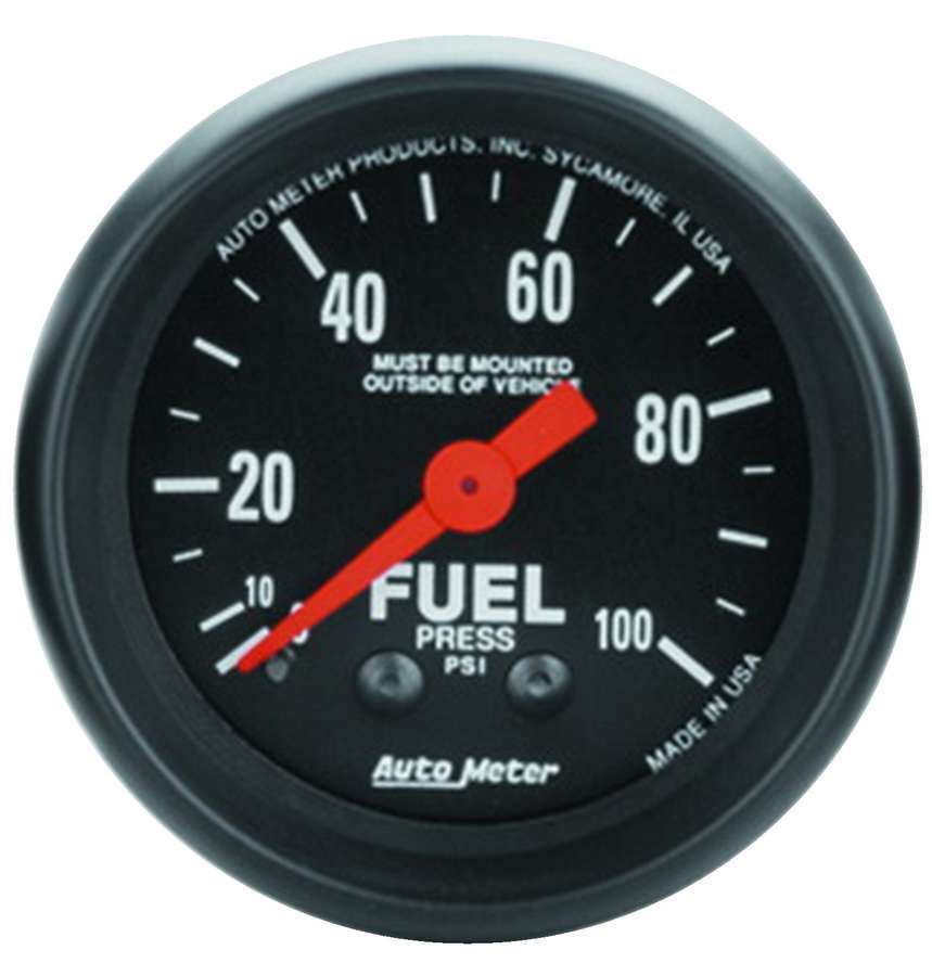 Auto Meter Fuel Pressure Gauge, Z-Series, 0-100 psi, Mechanical, Analog, 2-1/16" Diameter, Black Face, Each