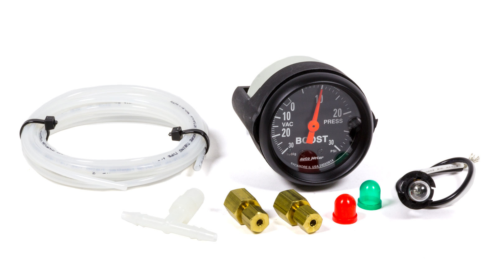 Auto Meter Boost/Vacuum Gauge, Z-Series, 30" HG-30 psi, Mechanical, Analog, 2-1/16" Diameter, Black Face, Each