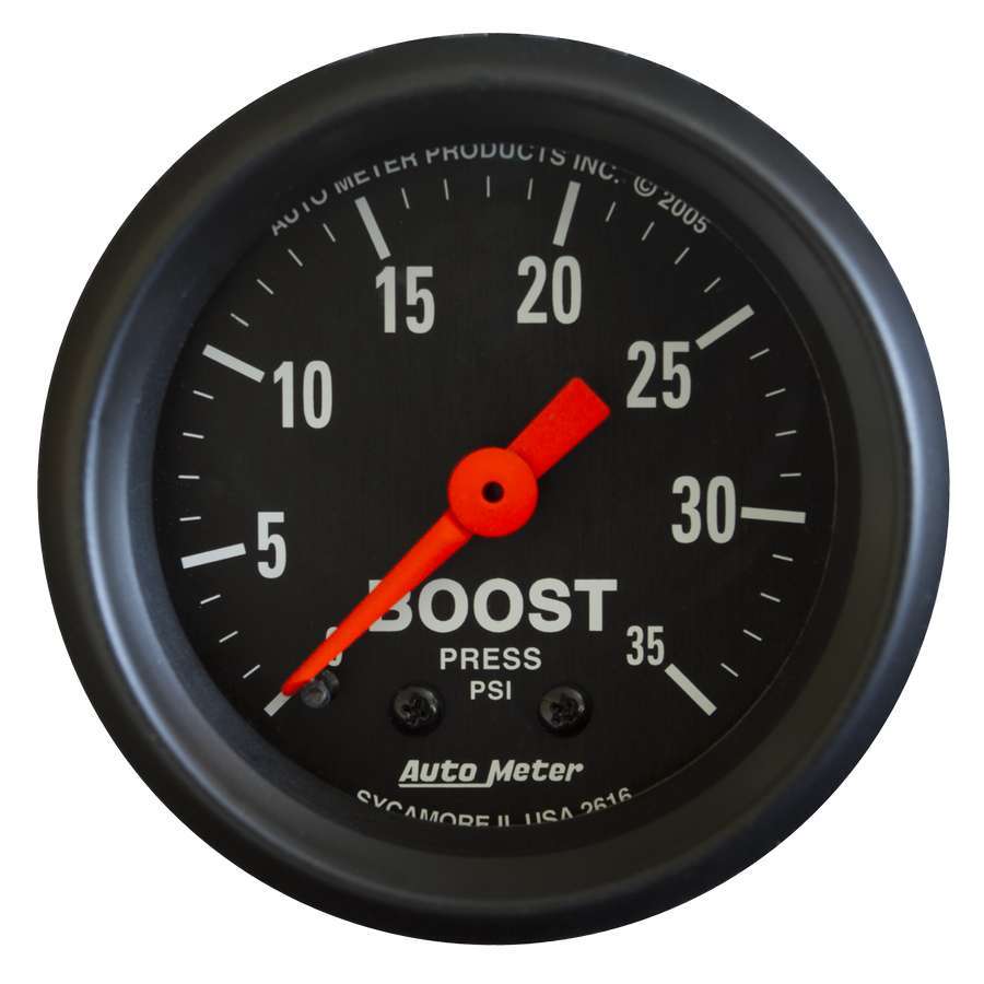 Auto Meter Boost Gauge, Z Series, 0-35 psi, Mechanical, Analog, 2-1/16" Diameter, Black Face, Each
