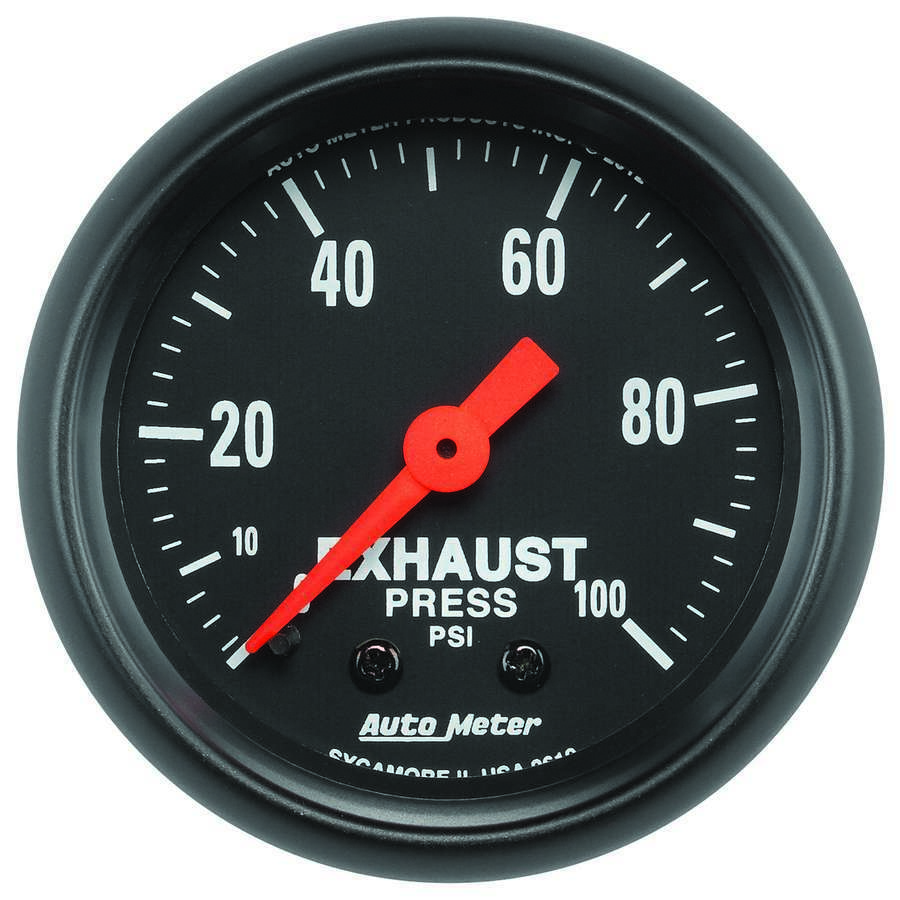 Auto Meter Exhaust Pressure Gauge, Z-Series, 0-100 psi, Mechanical, Analog, 2-1/16" Diameter, Black Face, Each