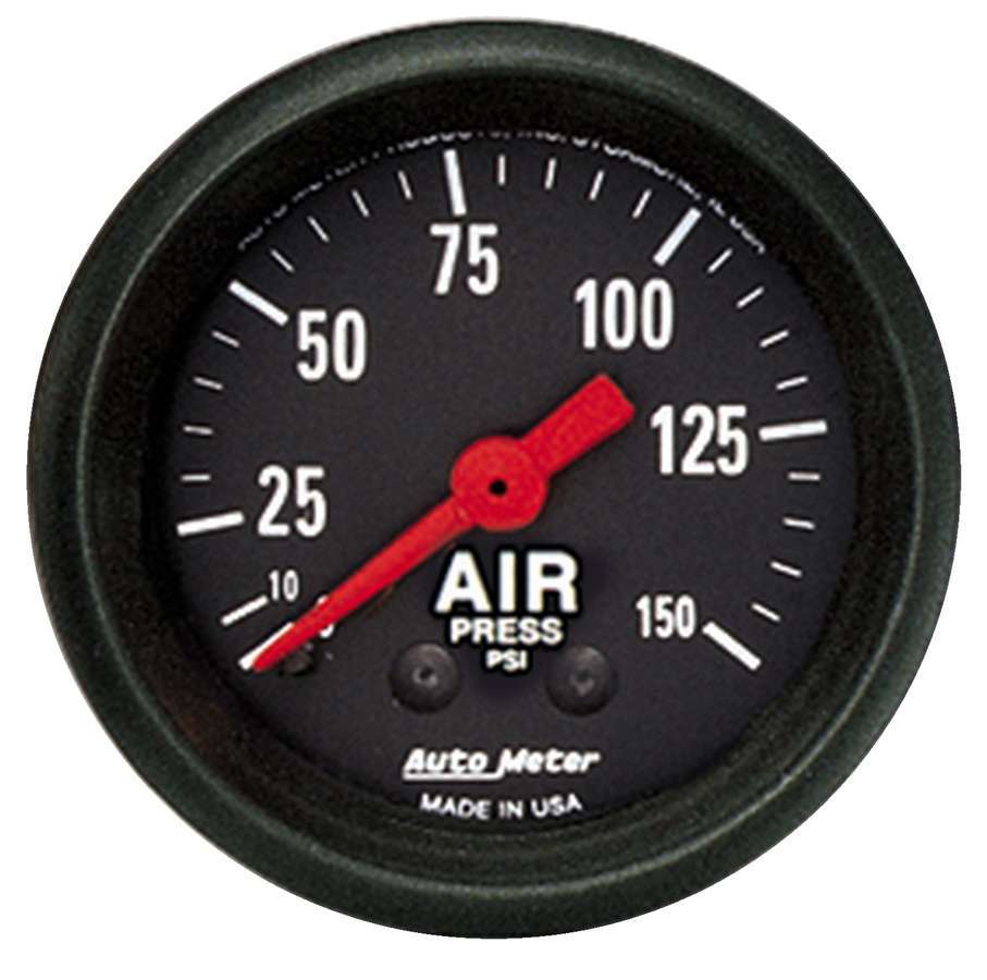 Auto Meter Air Pressure Gauge, Z-Series, 0-150 psi, Mechanical, Analog, 2-1/16" Diameter, Black Face, Each
