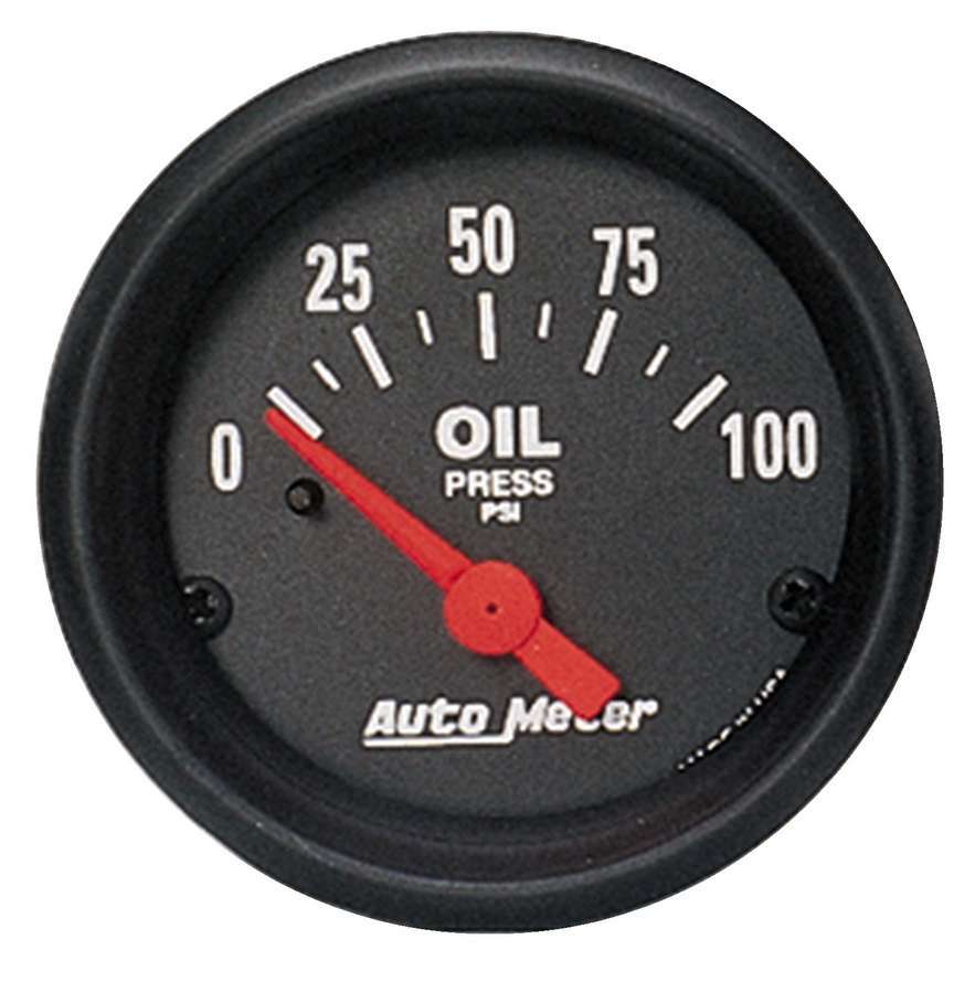 Auto Meter Oil Pressure Gauge, Z-Series, 0-100 psi, Electric, Analog, Short Sweep, 2-1/16" Diameter, Black Face, Each