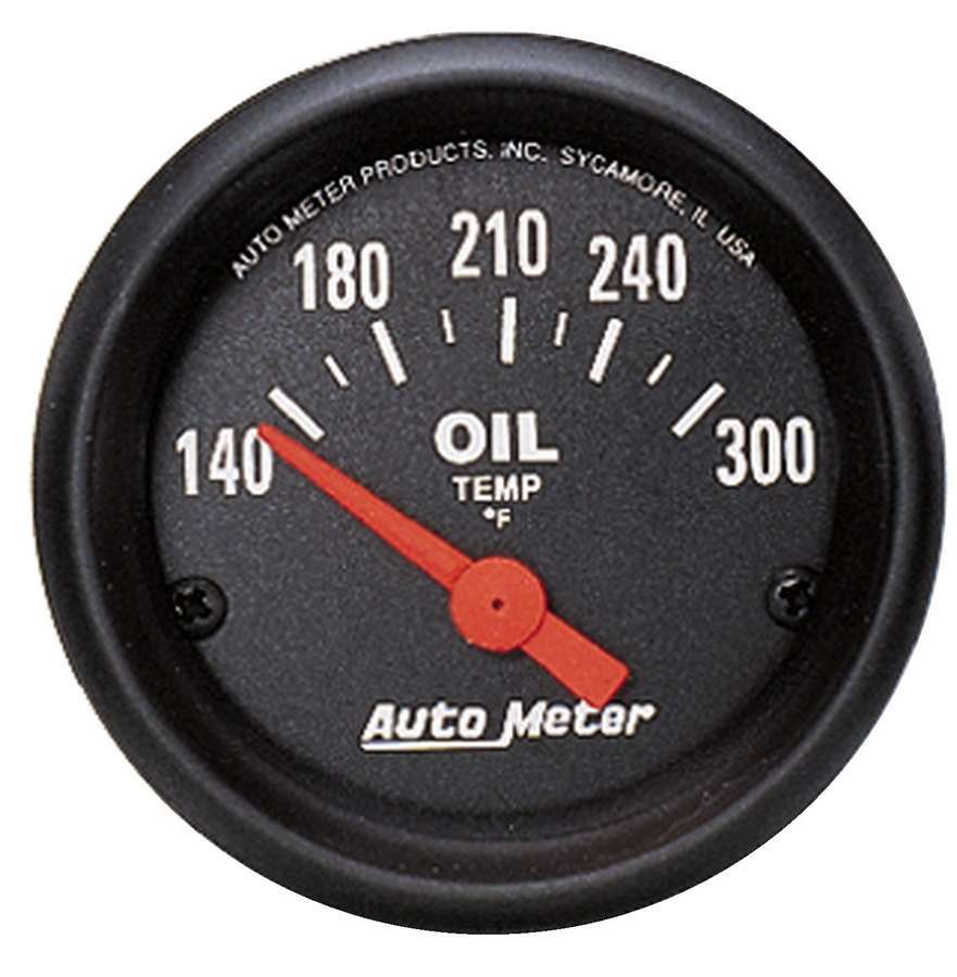 Auto Meter Oil Temperature Gauge, Z-series, 140-300 Degree F, Electric, Analog, Short Sweep, 2-1/16" Diameter, Black Face, Each