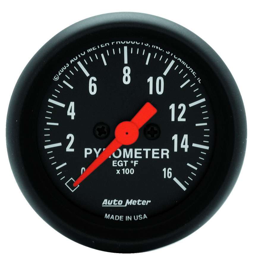 Auto Meter EGT Gauge, Z-Series, 0-1600 Degree F, Electric, Analog, Full Sweep, 2-1/16" Diameter, Black Face, Each