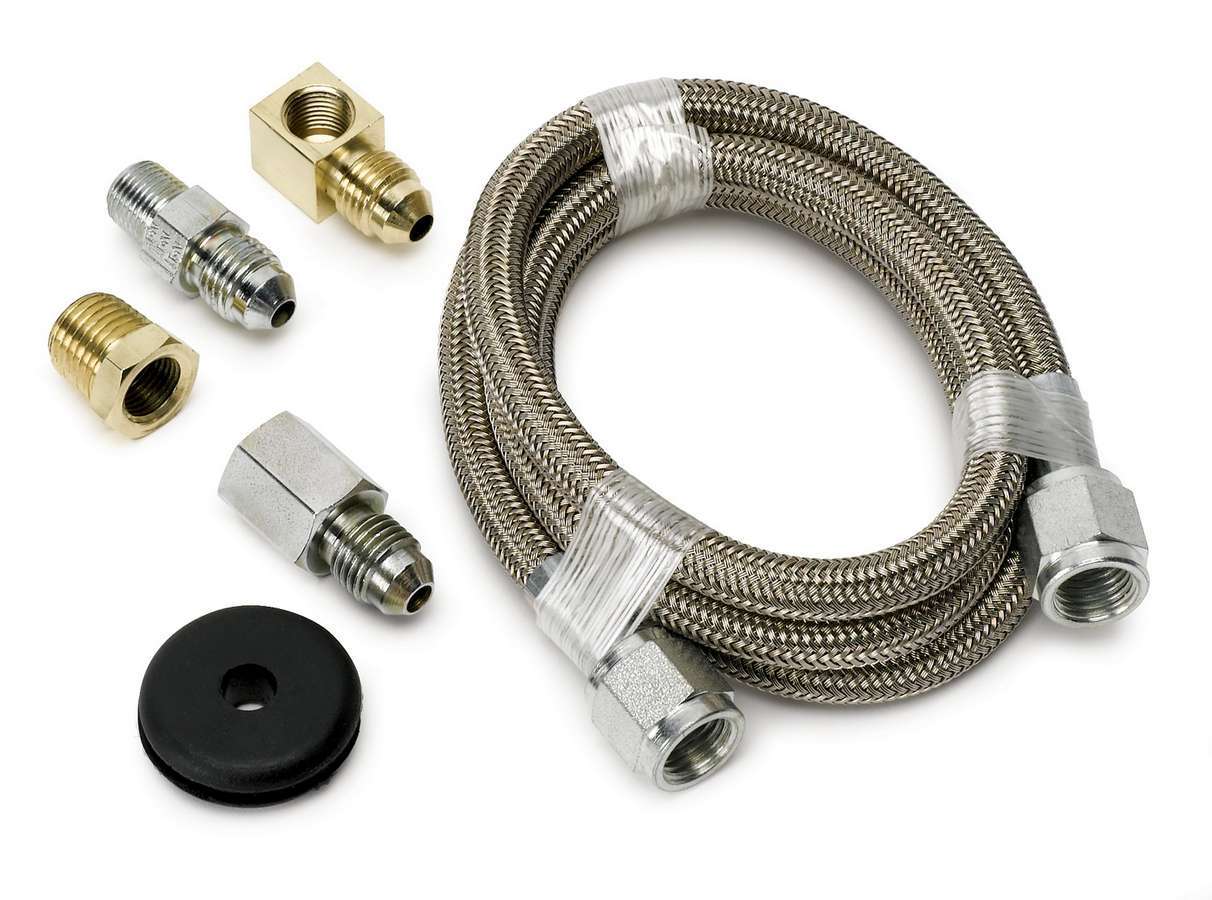 Auto Meter Gauge Line Kit, 4 AN, 3 ft, 4 AN Female to 4 AN Female, Fittings Included, Braided Stainless, Mechanical Pressure Gau