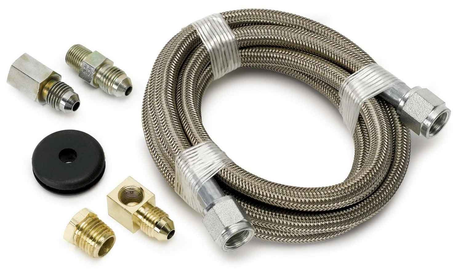 Auto Meter Gauge Line Kit, 4 AN, 6 ft, 4 AN Female to 4 AN Female, Fittings Included, Braided Stainless, Mechanical Pressure Gau