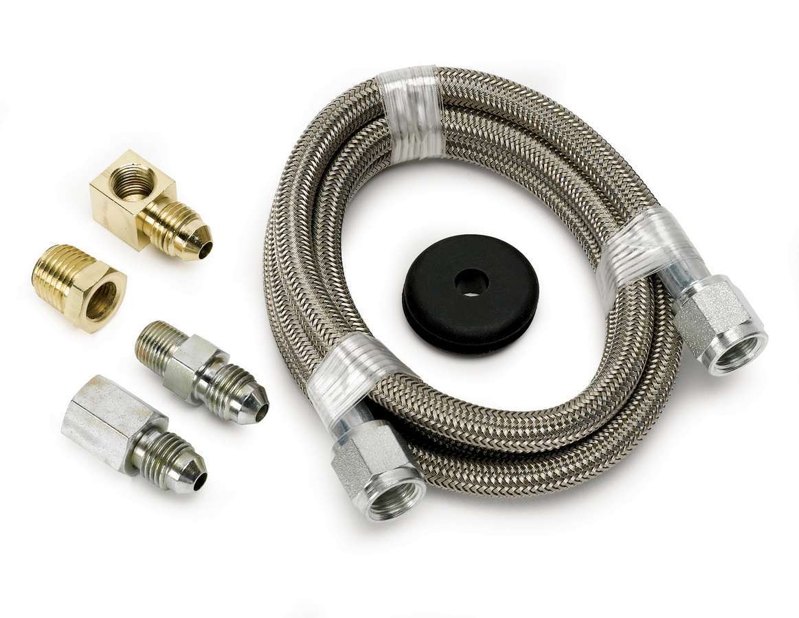 Auto Meter Gauge Line Kit, 4 AN, 4 ft, 4 AN Female to 4 AN Female, Fittings Included, Braided Stainless, Mechanical Pressure Gau