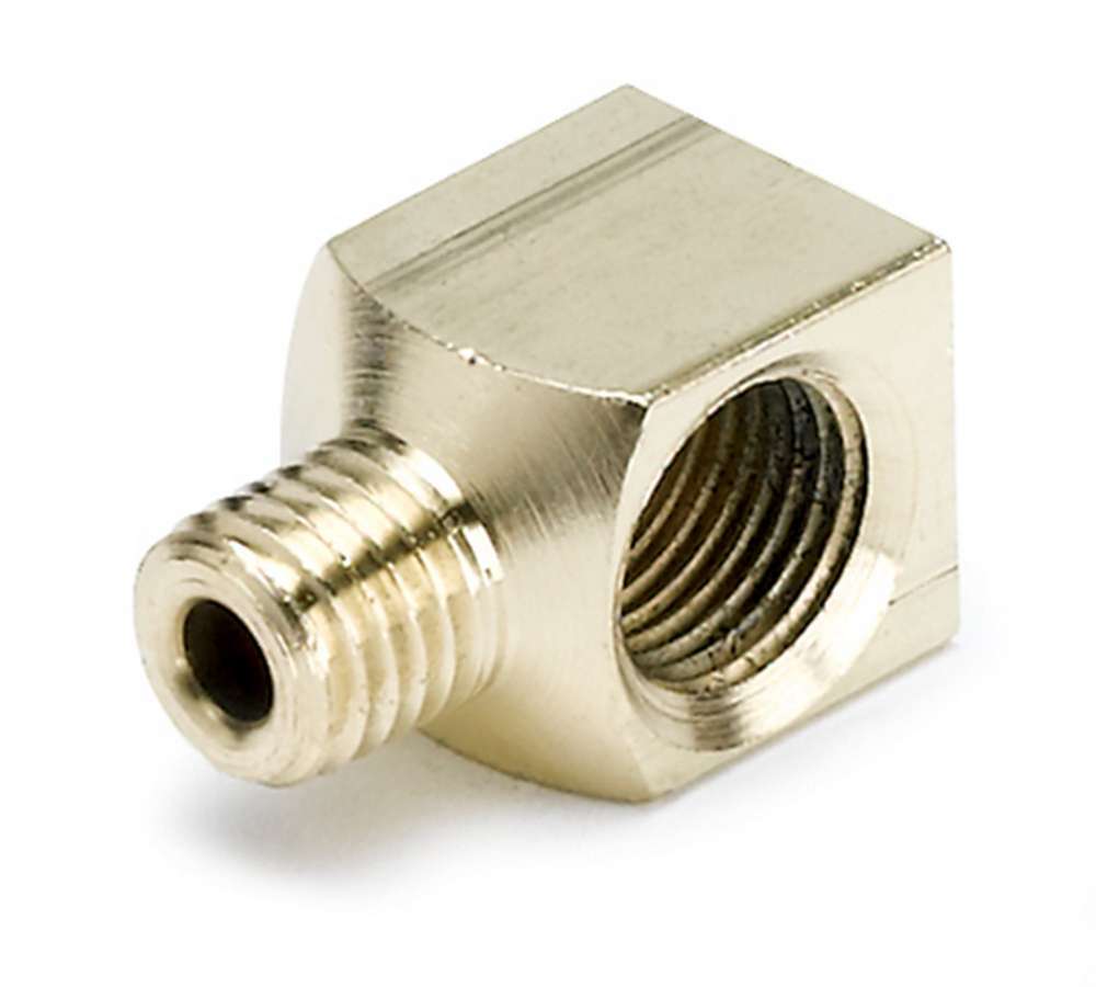 Auto Meter Fitting, Adapter, 90 Degree, Female Compression Fitting to 1/8" NPT Male, Brass, Natural, Mechanical Pressure/Vacuum