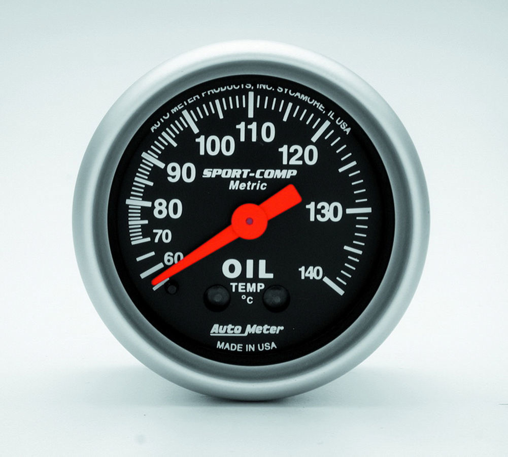 Auto Meter Oil Temperature Gauge, Sport-Comp, 60-140 Degree C, Mechanical, Analog, 2-1/16" Diameter, Black Face, Each