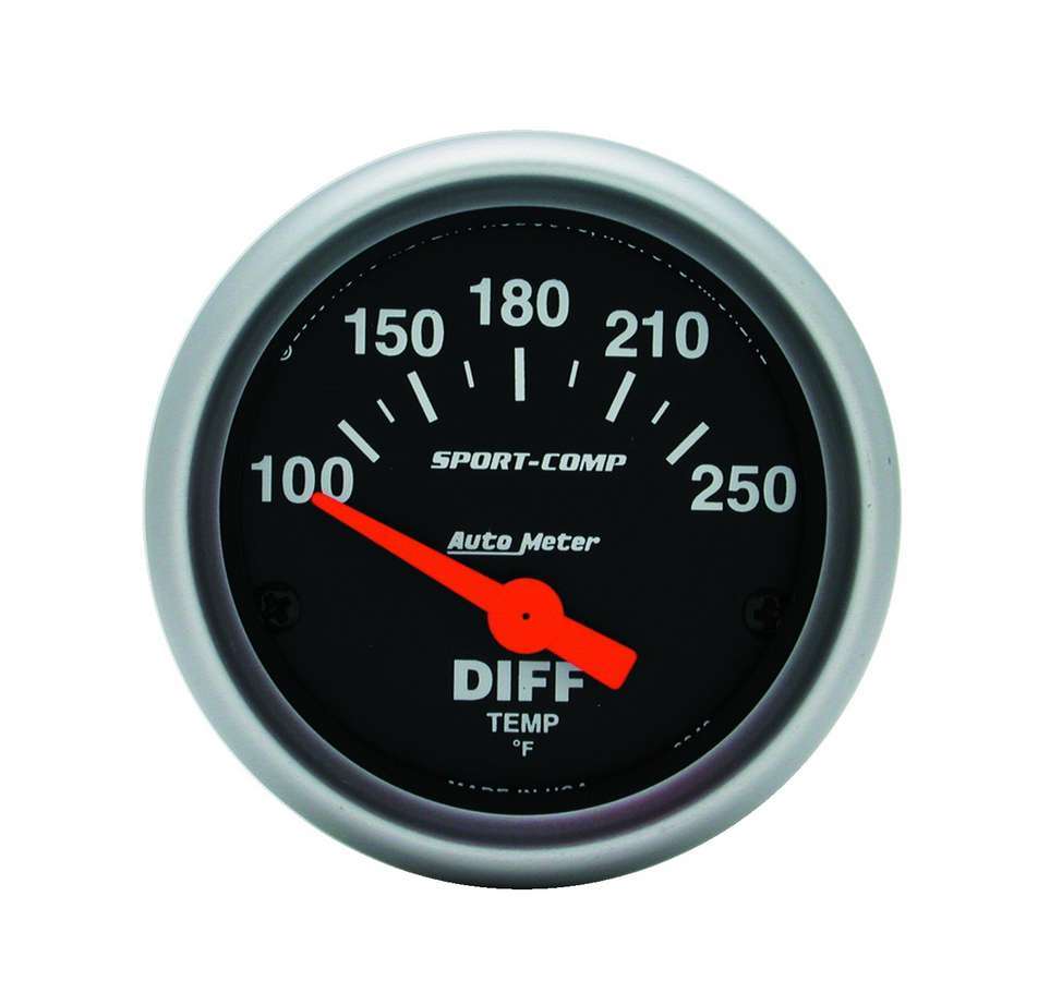 Auto Meter Differential Temperature Gauge, Sport-Comp, 100-250 Degree F, Electric, Analog, Short Sweep, 2-1/16" Diameter, Black