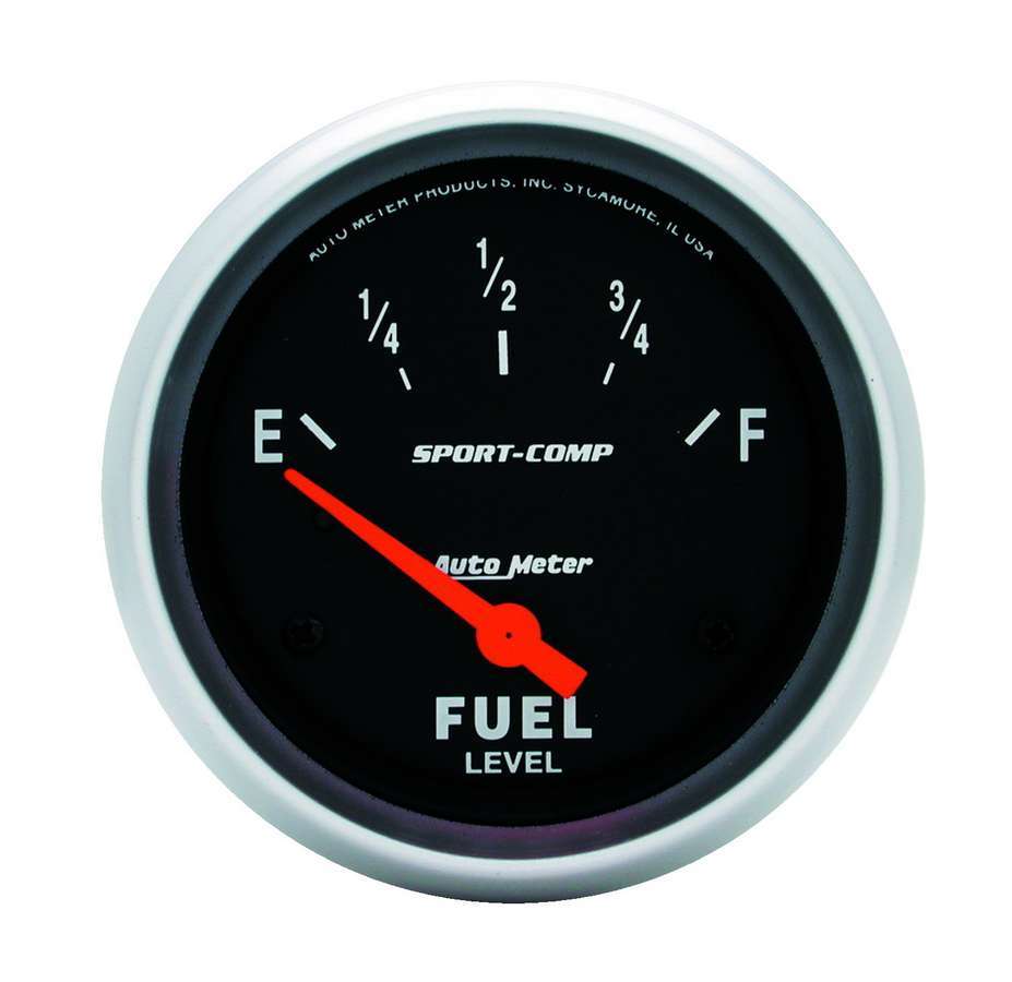 Auto Meter Fuel Level Gauge, Sport-Comp, 0-30 ohm, Electric, Analog, Short Sweep, 2-5/8" Diameter, Black Face, Each