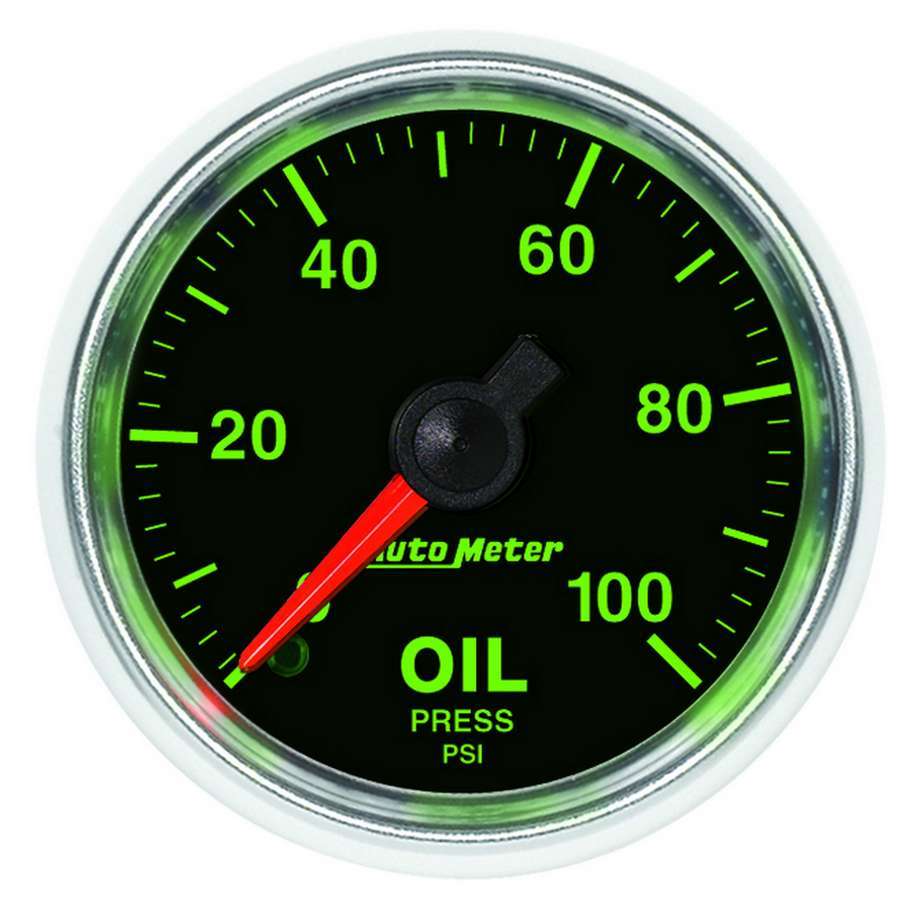 Auto Meter Oil Pressure Gauge, GS, 0-100 psi, Mechanical, Analog, 2-1/16" Diameter, Black Face, Each