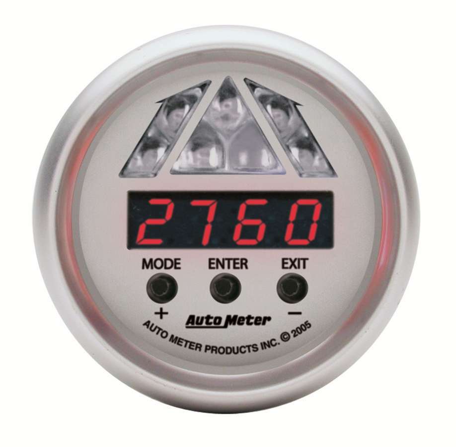 Auto Meter Shift Light, Ultra-Lite, 0-15000 RPM, 1 Shift Point, Digital, 2-1/16" Diameter, Amber Light, Silver Face, Each