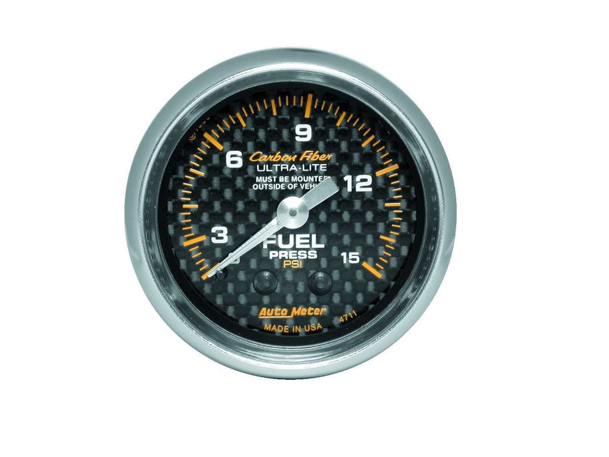 Auto Meter Fuel Pressure Gauge, Carbon Fiber, 0-15 psi, Mechanical, Analog, 2-1/16" Diameter, Carbon Fiber Look Face, Each