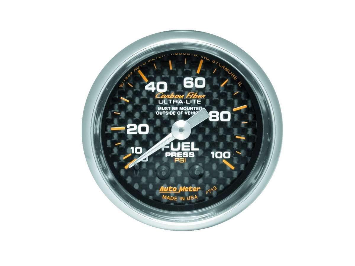 Auto Meter Fuel Pressure Gauge, Carbon Fiber, 0-100 psi, Mechanical, Analog, 2-1/16" Diameter, Carbon Fiber Look Face, Each