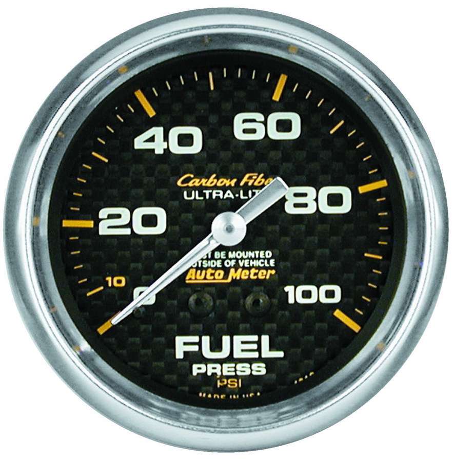 Auto Meter Fuel Pressure Gauge, Carbon Fiber, 0-15 psi, Mechanical, Analog, 2-5/8" Diameter, Carbon Fiber Look Face, Each