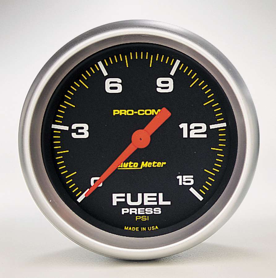 Auto Meter Fuel Pressure Gauge, Pro-Comp, 0-15 psi, Electric, Analog, Full Sweep, 2-5/8" Diameter, Black Face, Each