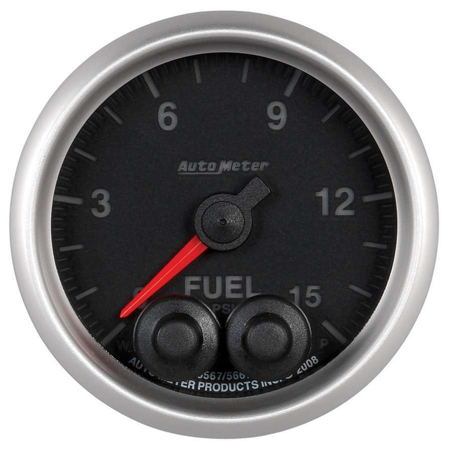 Auto Meter Fuel Pressure Gauge, Elite Series, 0-15 psi, Electric, Analog, Full Sweep, 2-1/16" Diameter, Peak and Warn, Black Fac