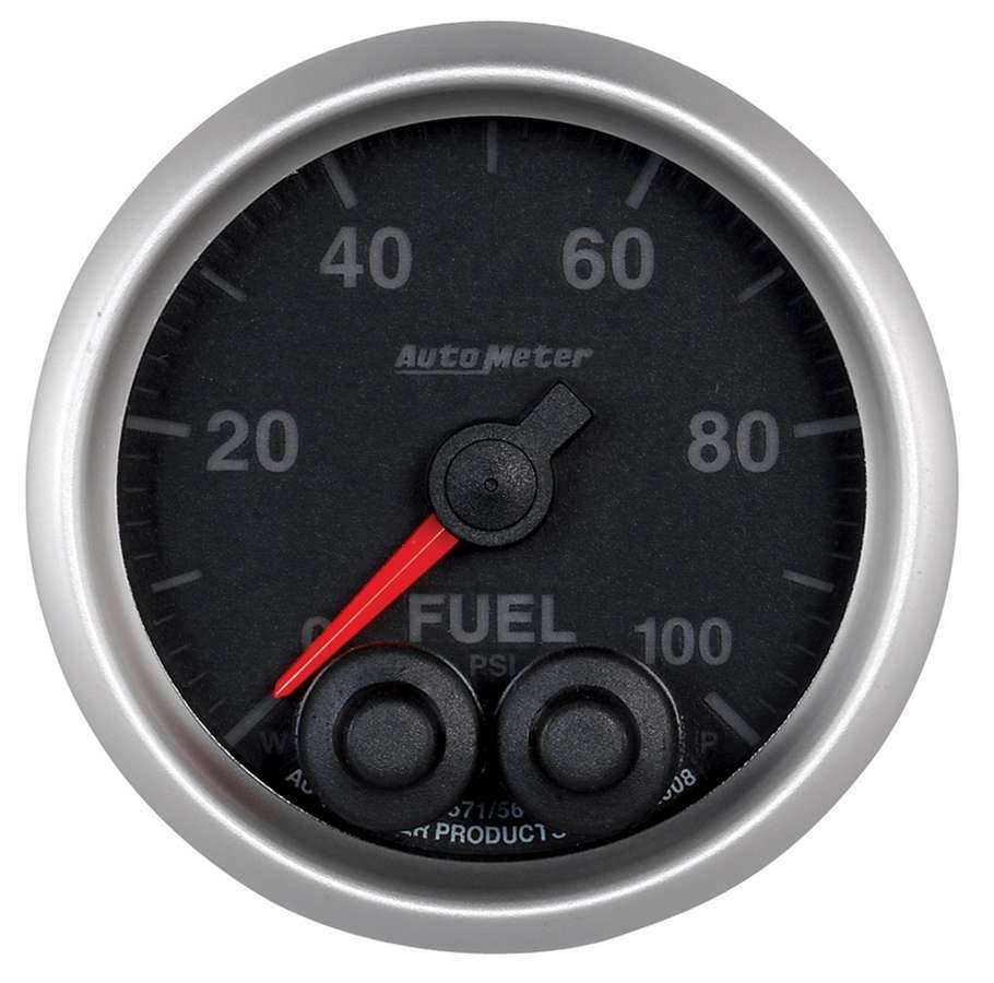Auto Meter Fuel Pressure Gauge, Elite Series, 0-100 psi, Electric, Analog, Full Sweep, 2-1/16" Diameter, Peak and Warn, Black Fa