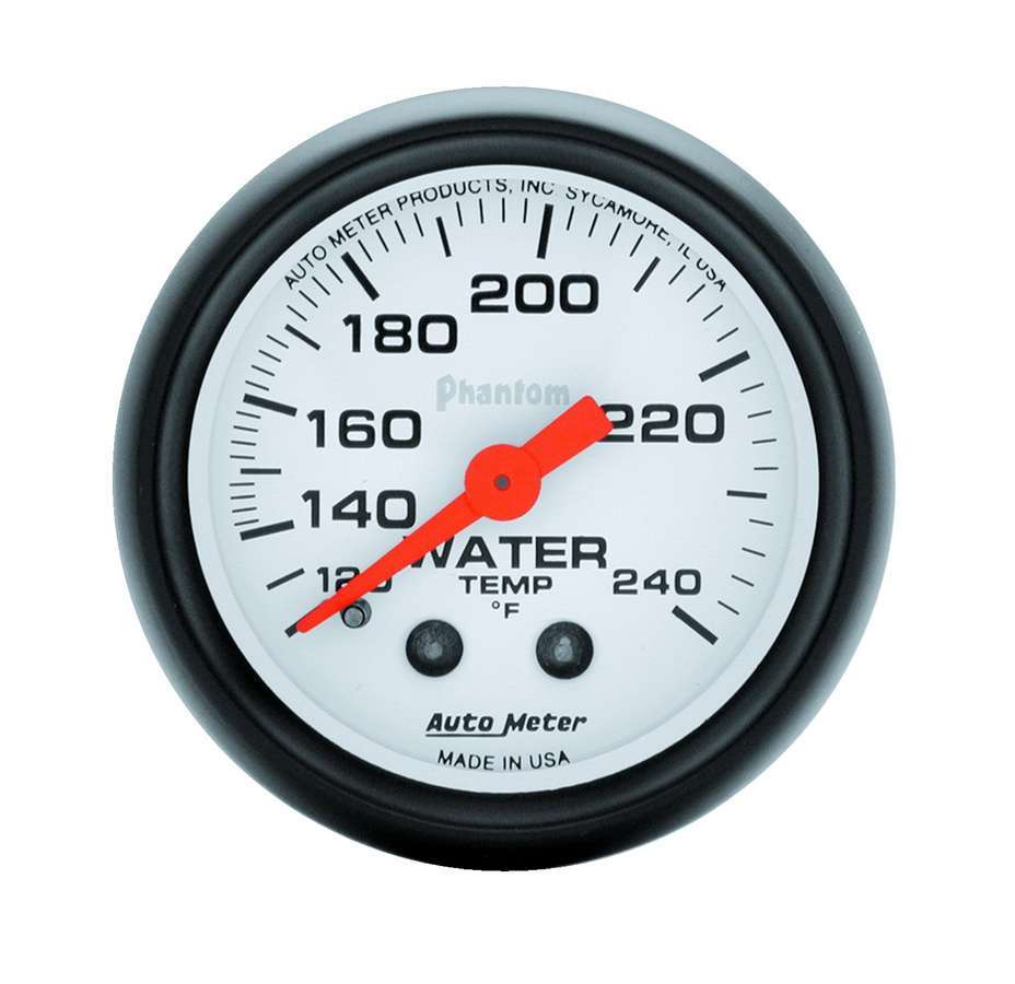 Auto Meter Water Temperature Gauge, Phantom, 120-240 Degree F, Mechanical, Analog, 2-1/16" Diameter, White Face, Each
