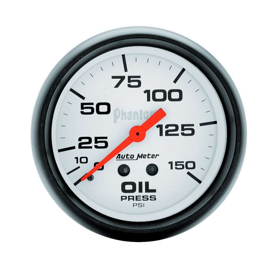Auto Meter Oil Pressure Gauge, Phantom, 0-150 psi, Mechanical, Analog, 2-5/8" Diameter, White Face, Each