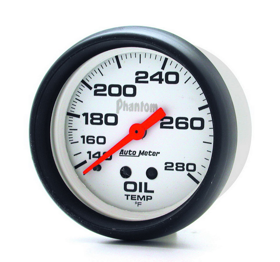 Auto Meter Oil Temperature Gauge, Phantom, 140-280 Degree F, Mechanical, Analog, 2-5/8" Diameter, White Face, Each