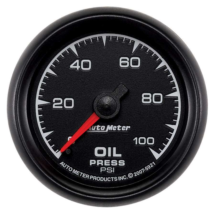 Auto Meter Oil Pressure Gauge, ES, 0-100 psi, Mechanical, Analog, 2-1/16" Diameter, Black Face, Each