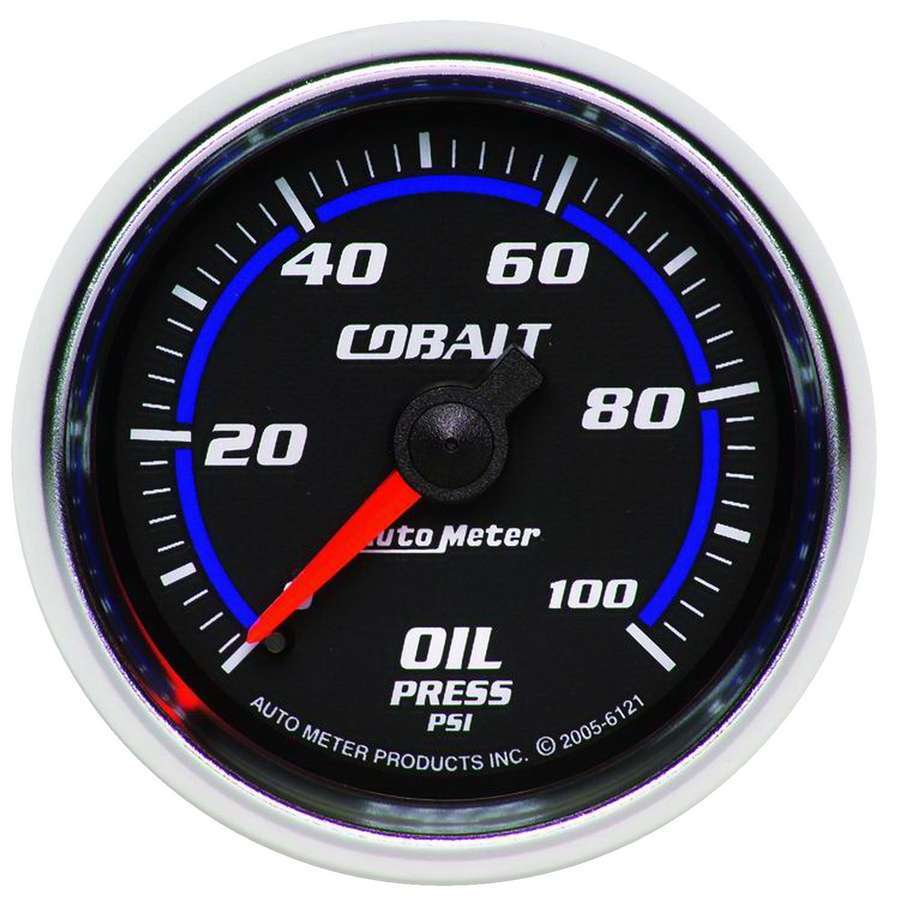 Auto Meter Oil Pressure Gauge, Cobalt, 0-100 psi, Mechanical, Analog, 2-1/16" Diameter, Black Face, Each