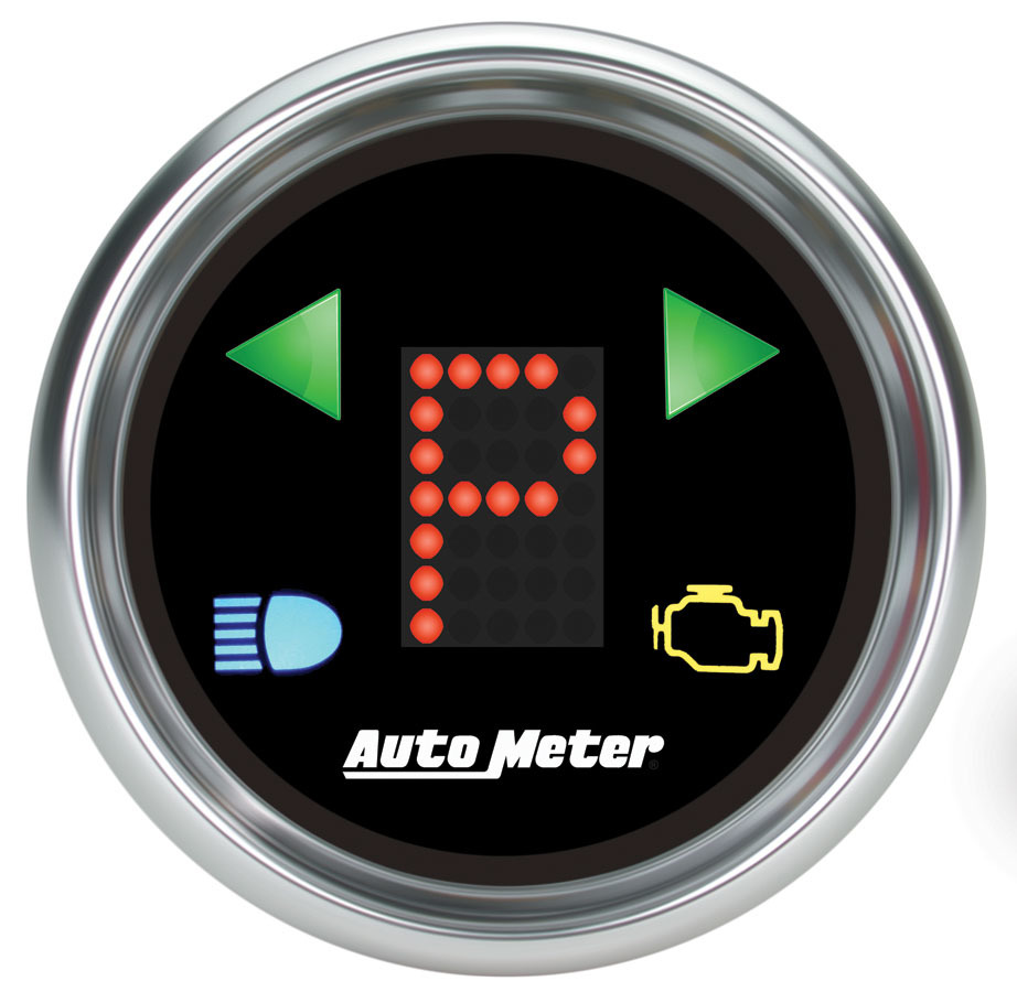Auto Meter Shift Indicator Gauge, PRNDL, Electric, Digital, 2-1/16" Diameter, Black Face, Each