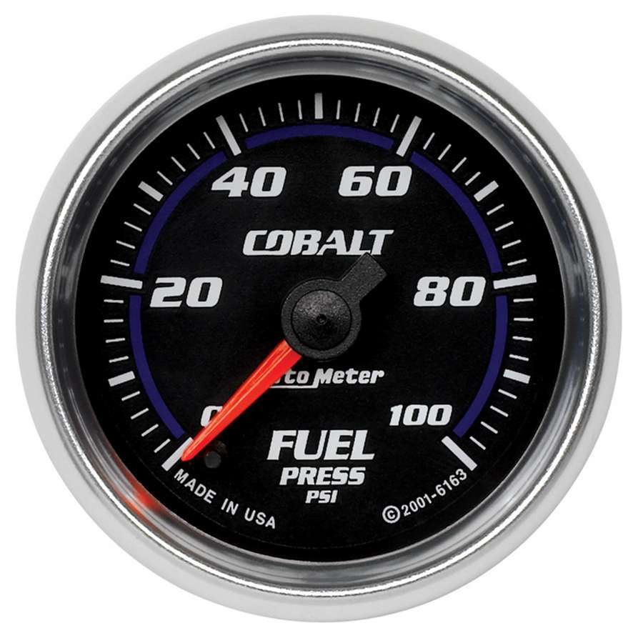Auto Meter Fuel Pressure Gauge, Cobalt, 0-100 psi, Electric, Analog, Full Sweep, 2-1/16" Diameter, Black Face, Each
