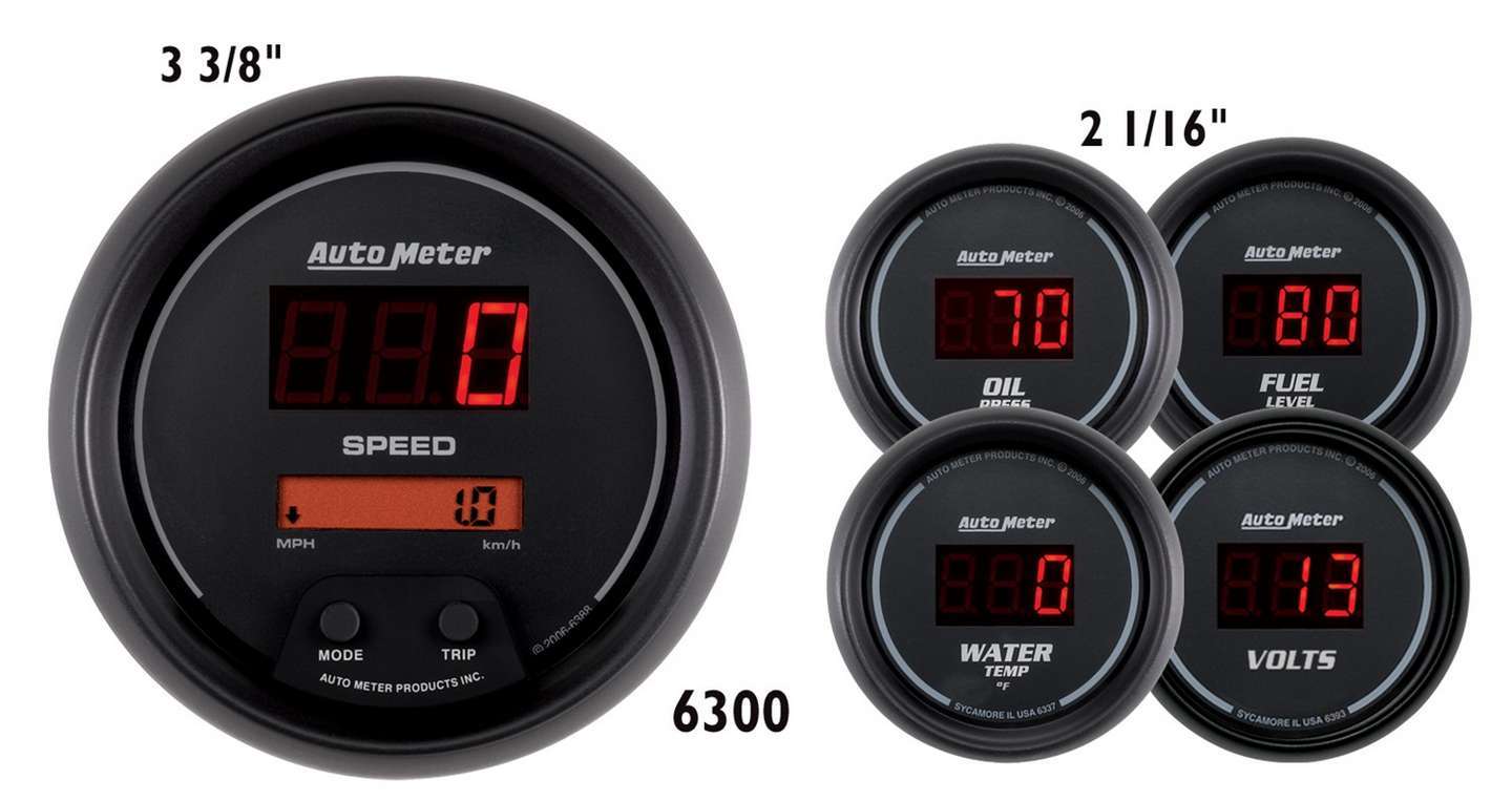 Auto Meter Gauge Kit, Sport-Comp, Digital, Oil Pressure/Fuel Level/Speedometer/Voltmeter/Water Temperature, Black Face, Kit