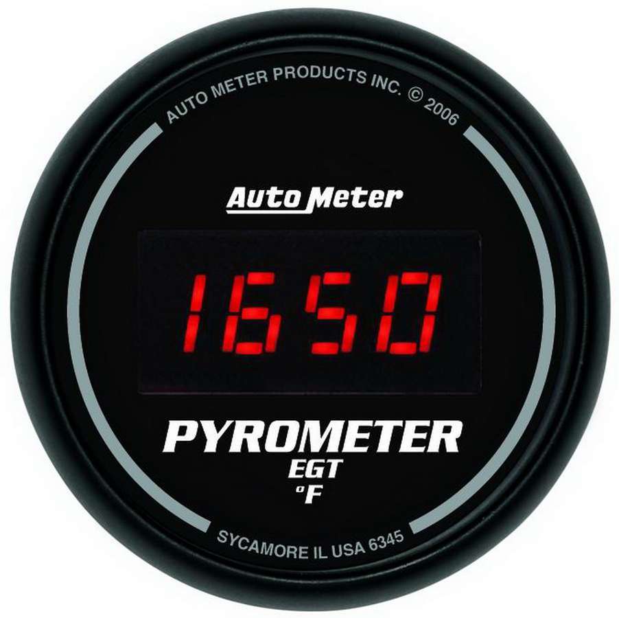 Auto Meter EGT Gauge, Z-Series, 0-2000 Degree F, Electric, Digital, 2-1/16" Diameter, Black Face, Each
