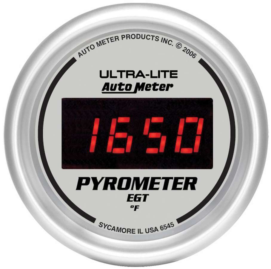 Auto Meter EGT Gauge, Ultra-Lite, 0-2000 Degree F, Electric, Digital, 2-1/16" Diameter, Silver Face, Each