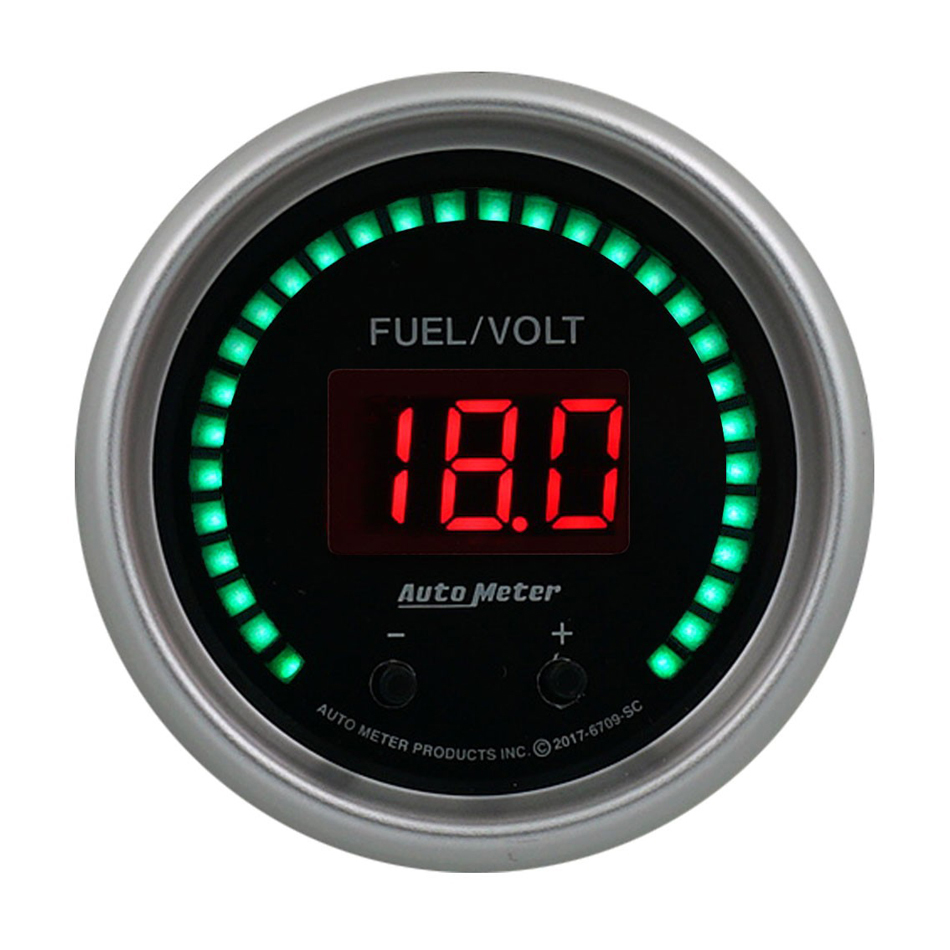 Auto Meter Combination Gauge, Sport-Comp Elite, Digital, Electric, Fuel Level/Voltmeter, 2-1/16" Diameter, Black Face, Each