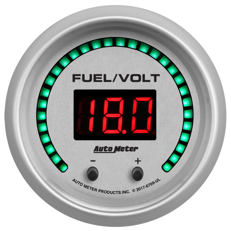 Auto Meter Combination Gauge, Ultra-Lite Elite, Digital, Electric, Fuel Level/Voltmeter, 2-1/16" Diameter, White Face, Each